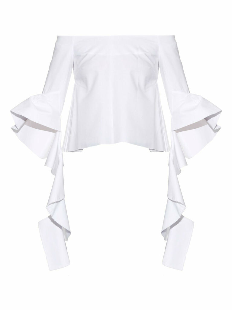 ELLERY Delores White Off The Shoulder Cotton Ruffle Long Sleeve 2