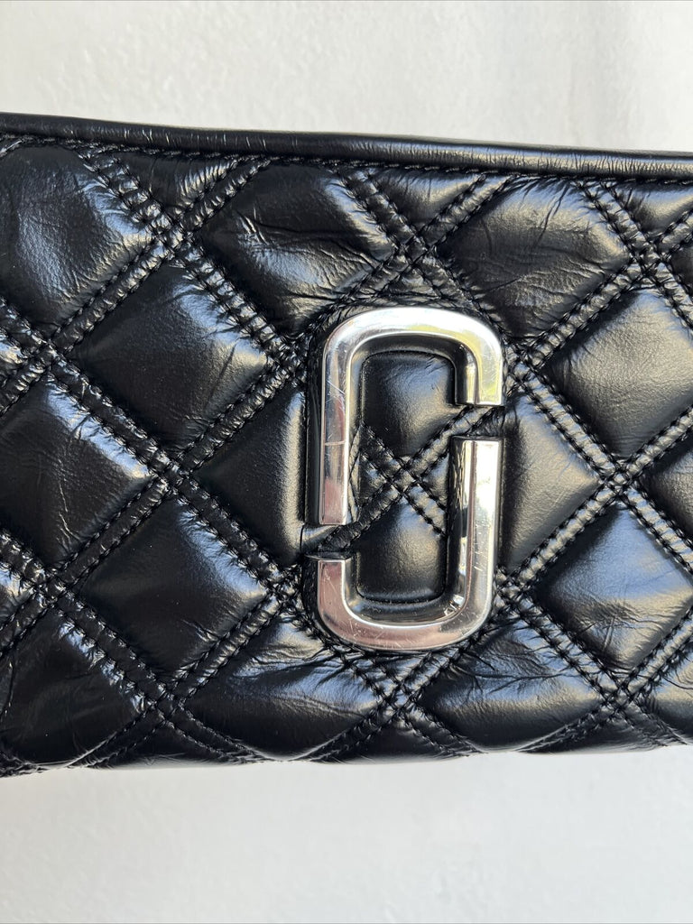 MARC JACOBS Snapshot Black Quilted Lambskin Leather Chain Crossbody Bag Purse