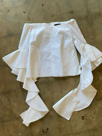 ELLERY Delores White Off The Shoulder Cotton Ruffle Long Sleeve 2