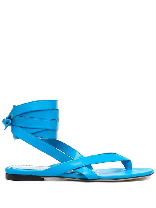 THE ATTICO NWB Beth Infradito Blue Leather Wrap Up Strap Flat Thong Sandal 37.5