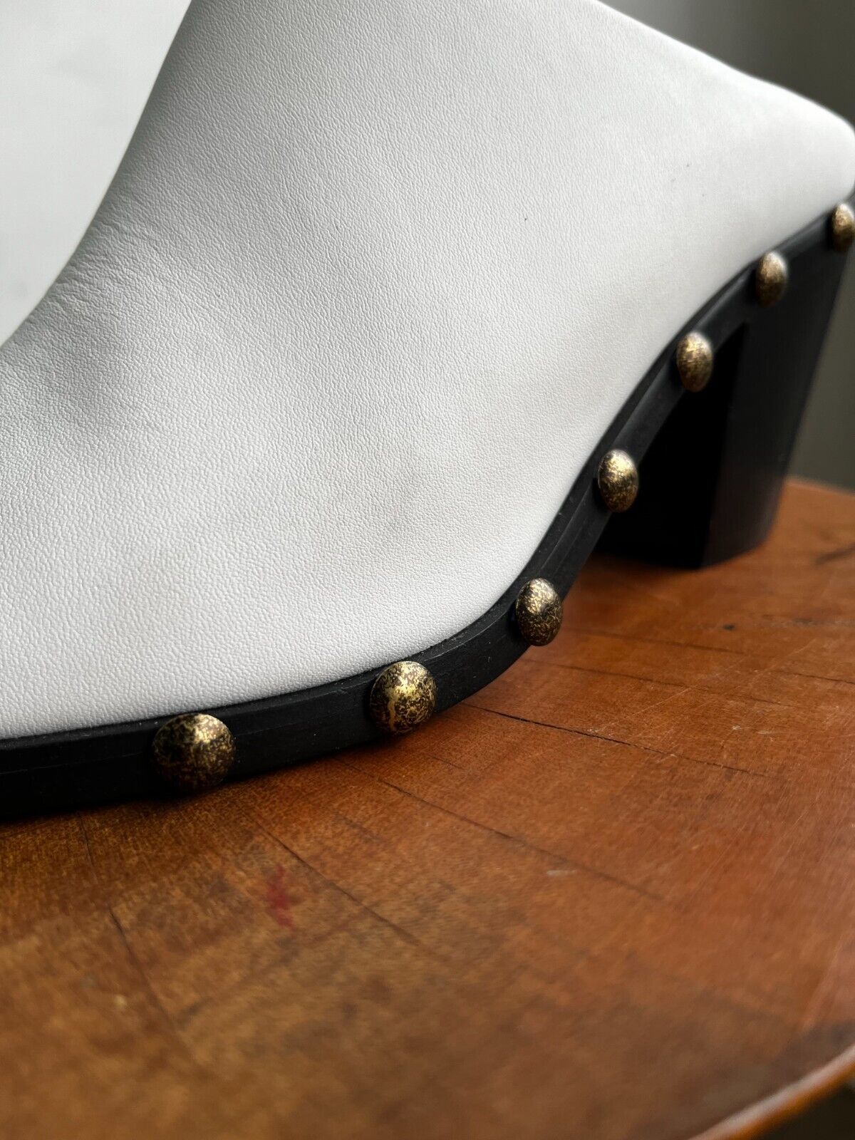 ILIO SMERALDO Grece Ghanem White Leather Studded Western Mule Slide Heels 37.5