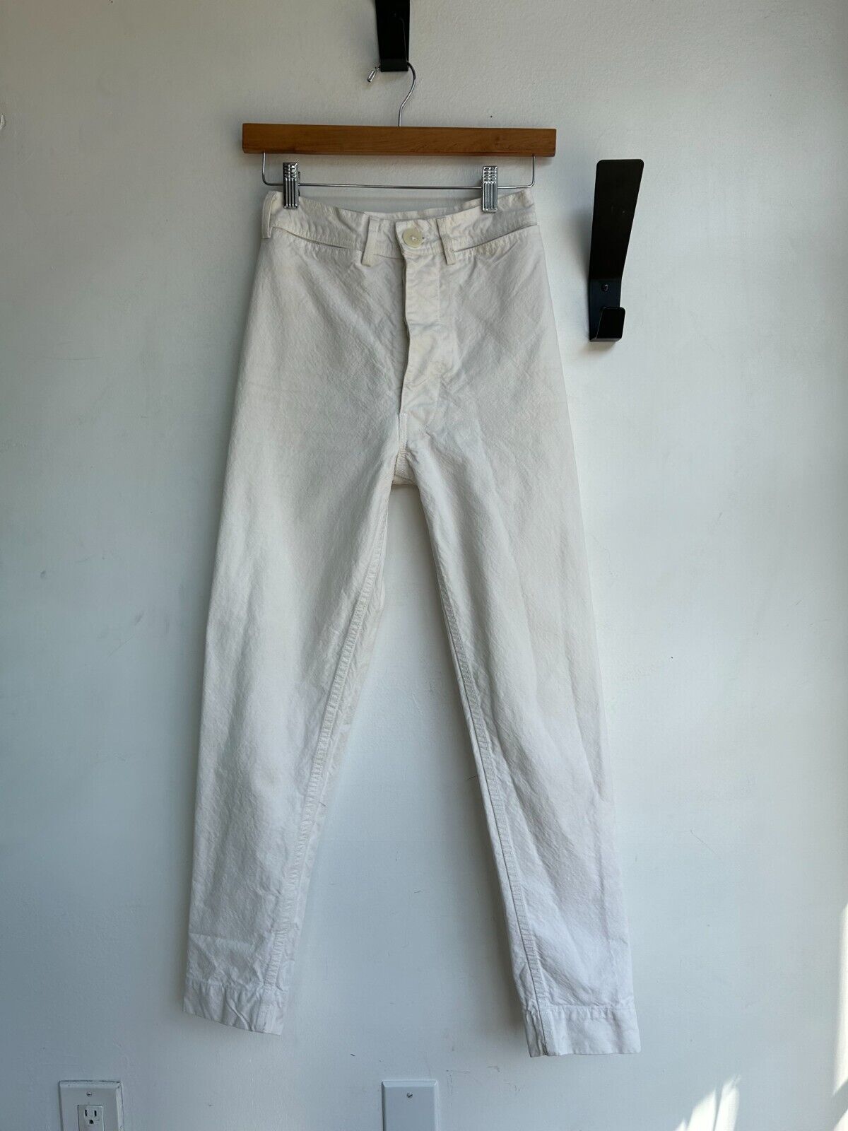 JESSE KAMM Rancher Natural Salt White Cotton Canvas Straight Leg Slim Pant 0
