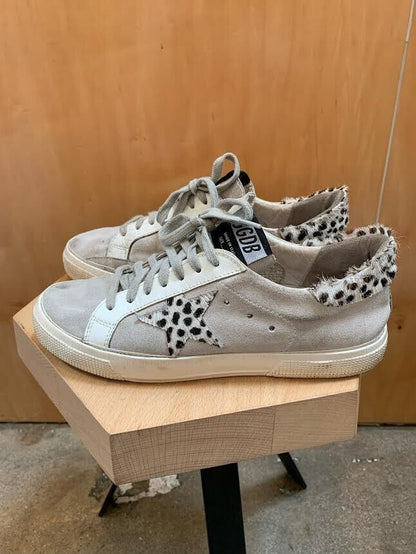 GOLDEN GOOSE May Suede Leather Pony CalfHair Animal Print White Black Sneaker 39