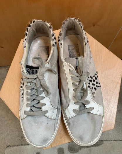 GOLDEN GOOSE May Suede Leather Pony CalfHair Animal Print White Black Sneaker 39