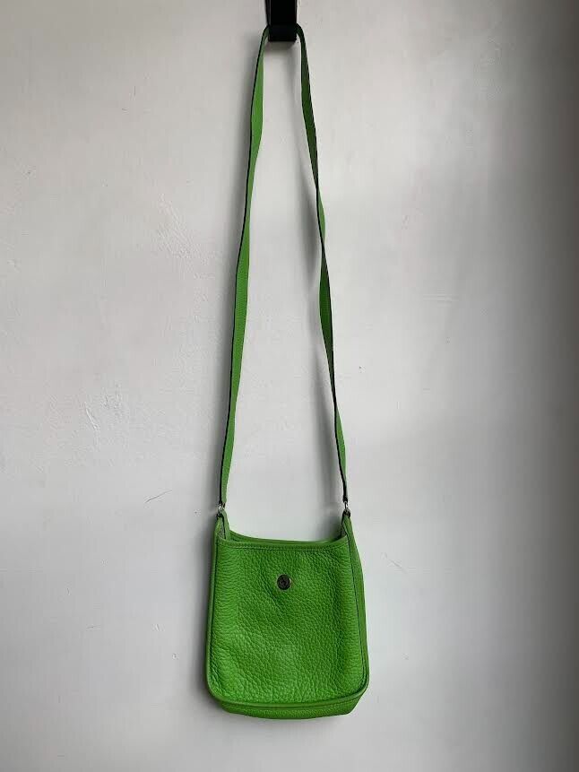 HERMES Vespa TPM Apple Green Pebbled Leather Mini Small Shoulder Bag Purse