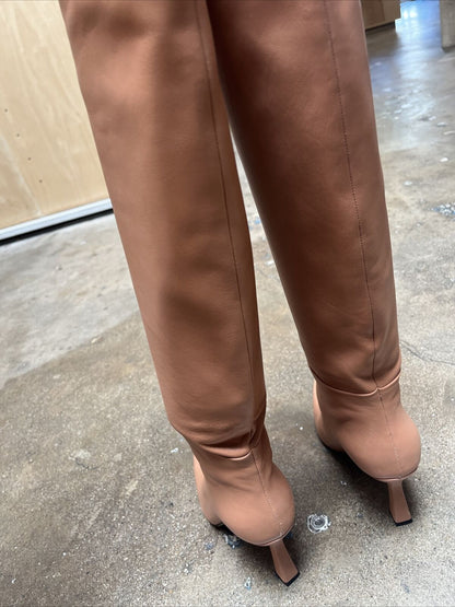 WANDLER $950 Lina Long Peach Sepia Pink Leather Knee High Stiletto Heel Boot 36