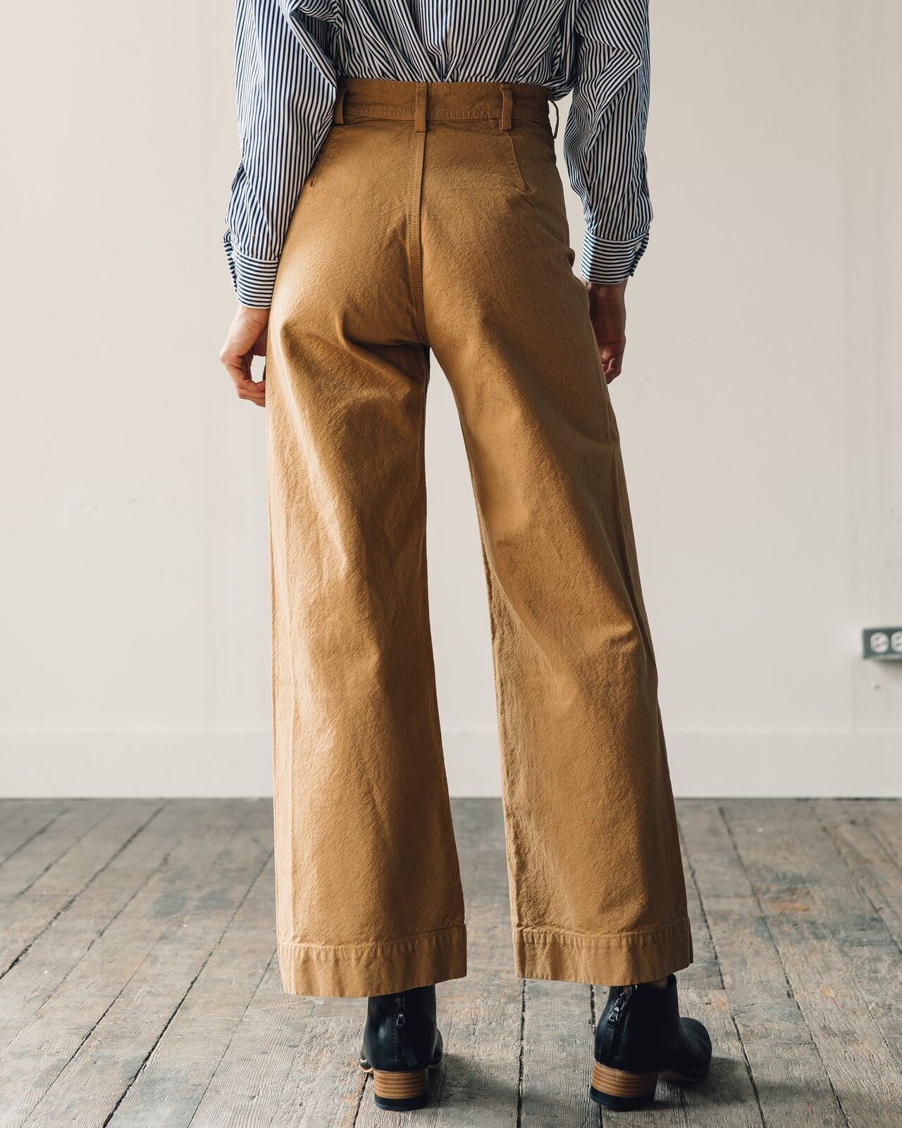 JESSE KAMM Sailor Wheat Khaki Brown Mustard Wide Leg High Waist Trouser Pant 0/2