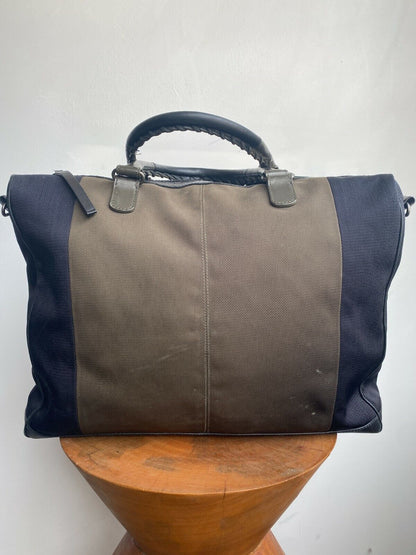 BALECIAGA Black Green Leather Handle Canvas Nylon Large Briefcase Duffel Gym Bag
