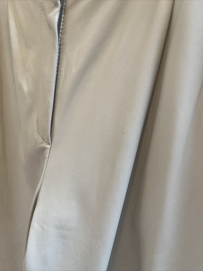 THEORY $1,300 Beige Ivory Leather Pants Straight Leg Dress Pant 0