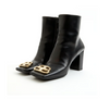 BALENCIAGA Double Square Toe Gold Logo Metal Black Leather Heel Ankle Boot 35.5