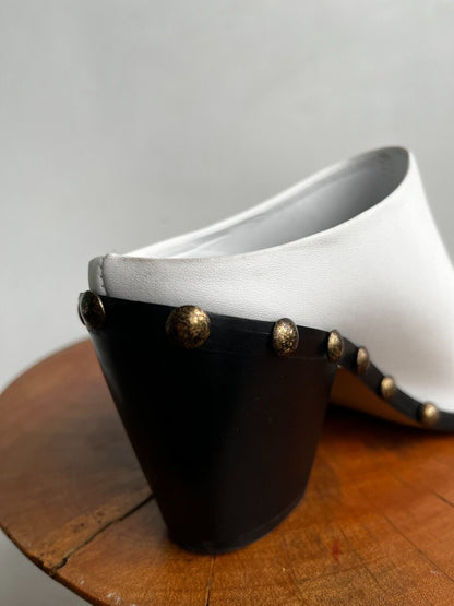 ILIO SMERALDO Grece Ghanem White Leather Studded Western Mule Slide Heels 37.5