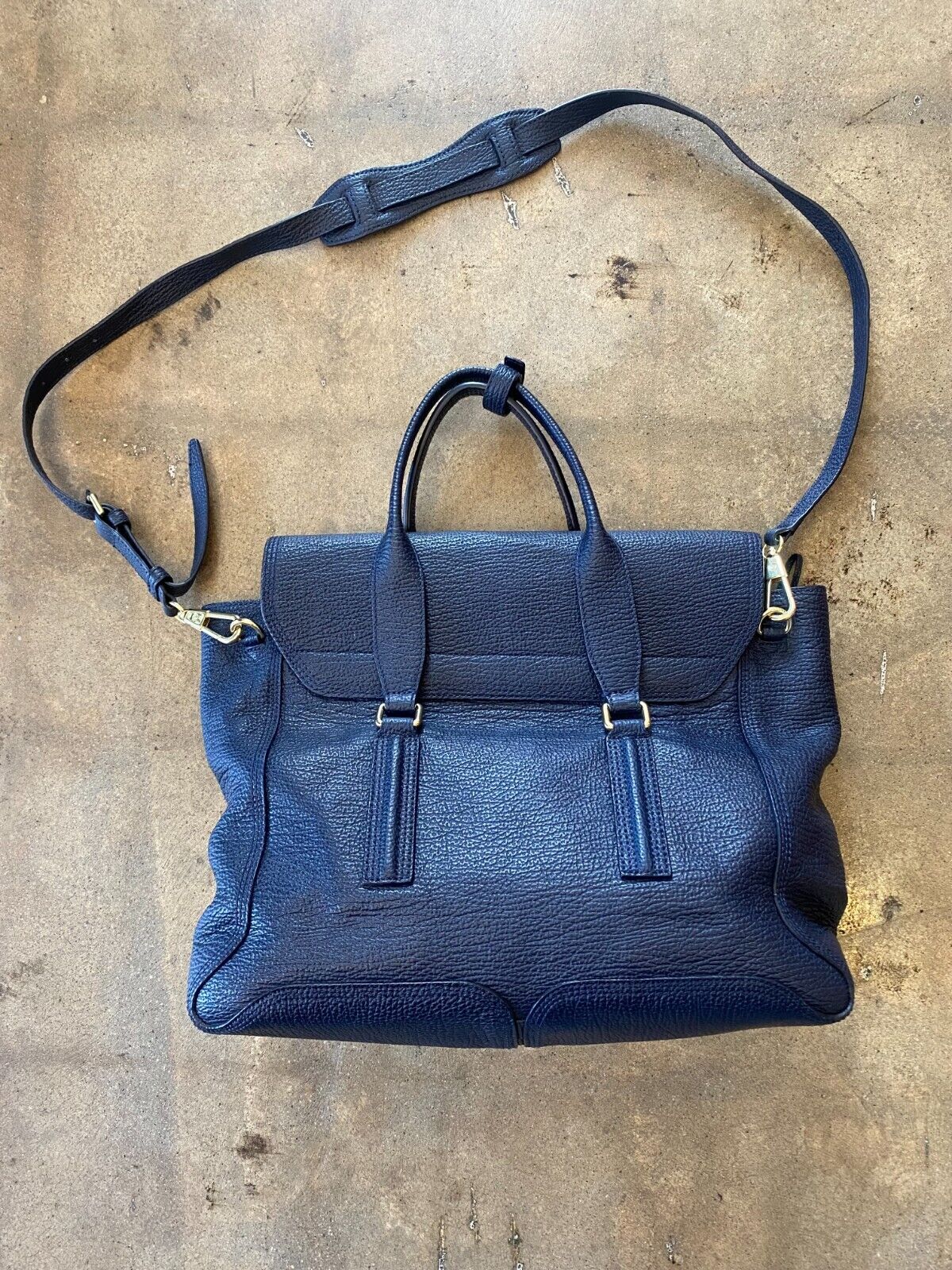3.1 PHILLIP LIM Pashil Navy Blue Ink Pebbled Leather Large Satchel Bag Purse