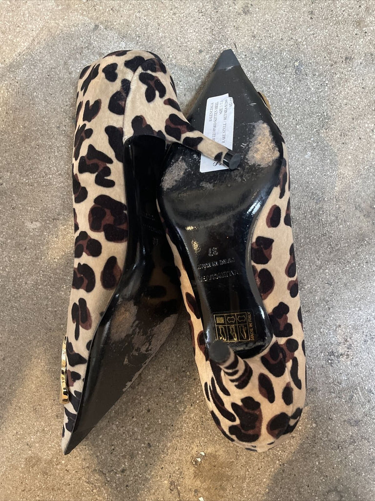 BALENCIAGA BB Scarpa Pelle Leopard Animal Print Suede Leather Kitten Heel 37/7