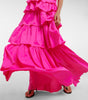 STAUD Rylie Hot Pink Ruffle Sleeveless Tiered Bougainvillea Long Maxi Dress XS