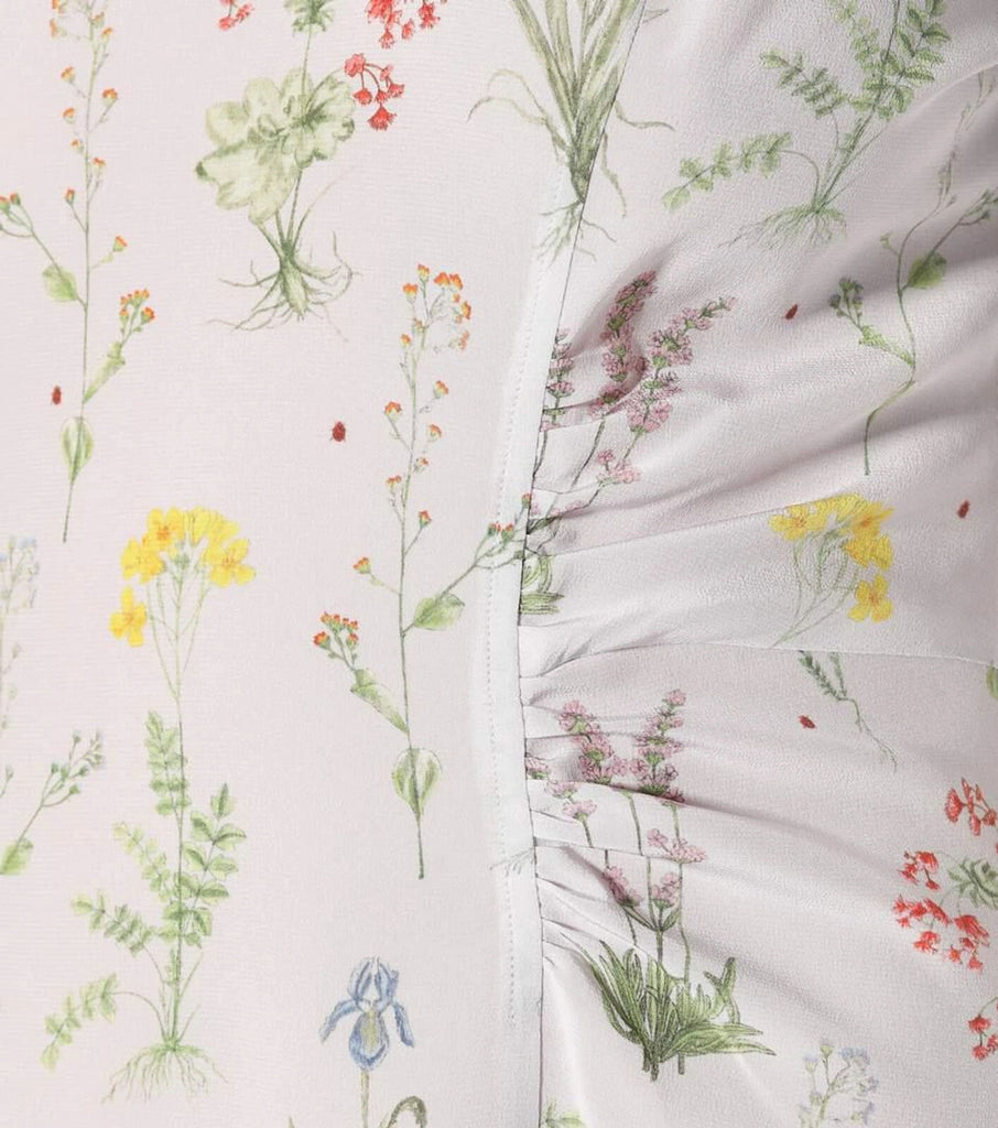 ALTUZARRA Sylvia Lilac Grey Botanical Floral Print Silk Midi A-line Dress 44/12