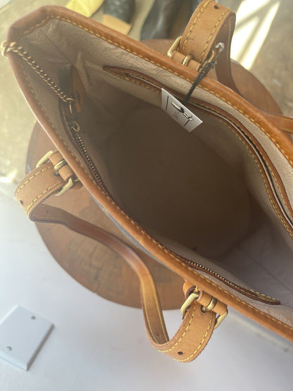 LOUIS VUITTON Petit Bucket Brown Canvas Leather Monogram Shoulder Bag Tote Purse