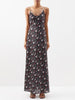 PACO RABANNE $820 Black Rose Floral Print Chain Mail Maxi Long Slip Dress 42/10