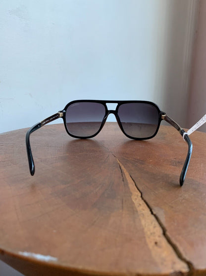 CHANEL Black Gold Acetate Calfskin Framed Pilot Aviator Glasses Sunglasses