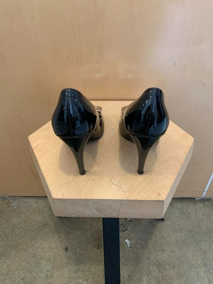 ROGER VIVIER Belle De Nuit Black Patent Leather Square Buckle Curve Heel Pump 37