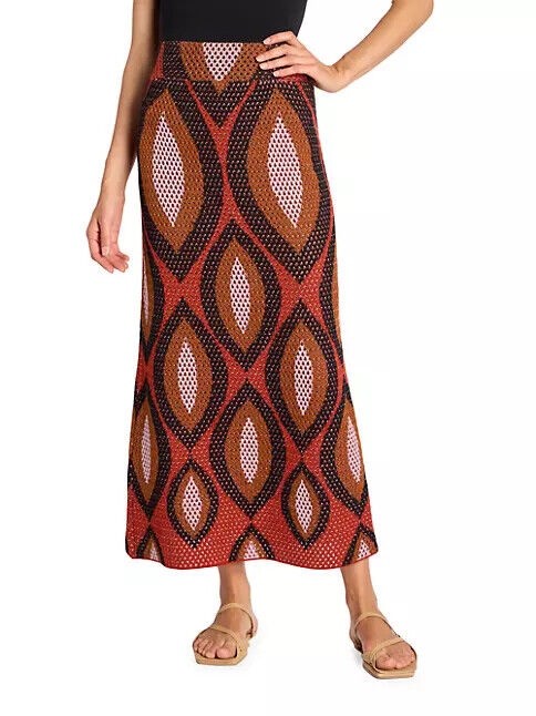 JOHANNA ORTIZ $750 Amamere Rooibos Brown Woven Knit Cotton Maxi Midi Skirt M