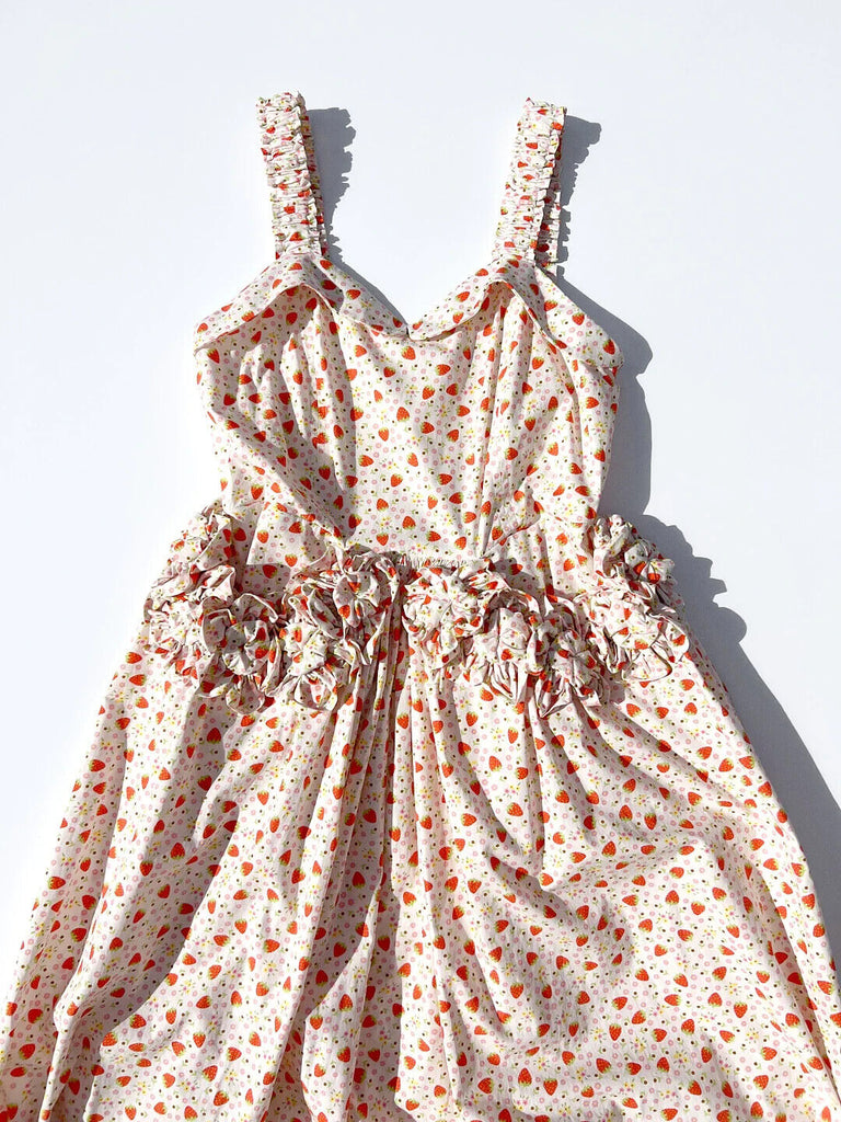 BATSHEVA Farley Ditsy Strawberry Floral Print White Sleeveless Midi Maxi Dress 2