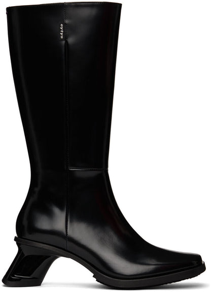 EYTYS Nova Black Patent Leather Square Toe Slant Heel Knee Calf High Boot 36