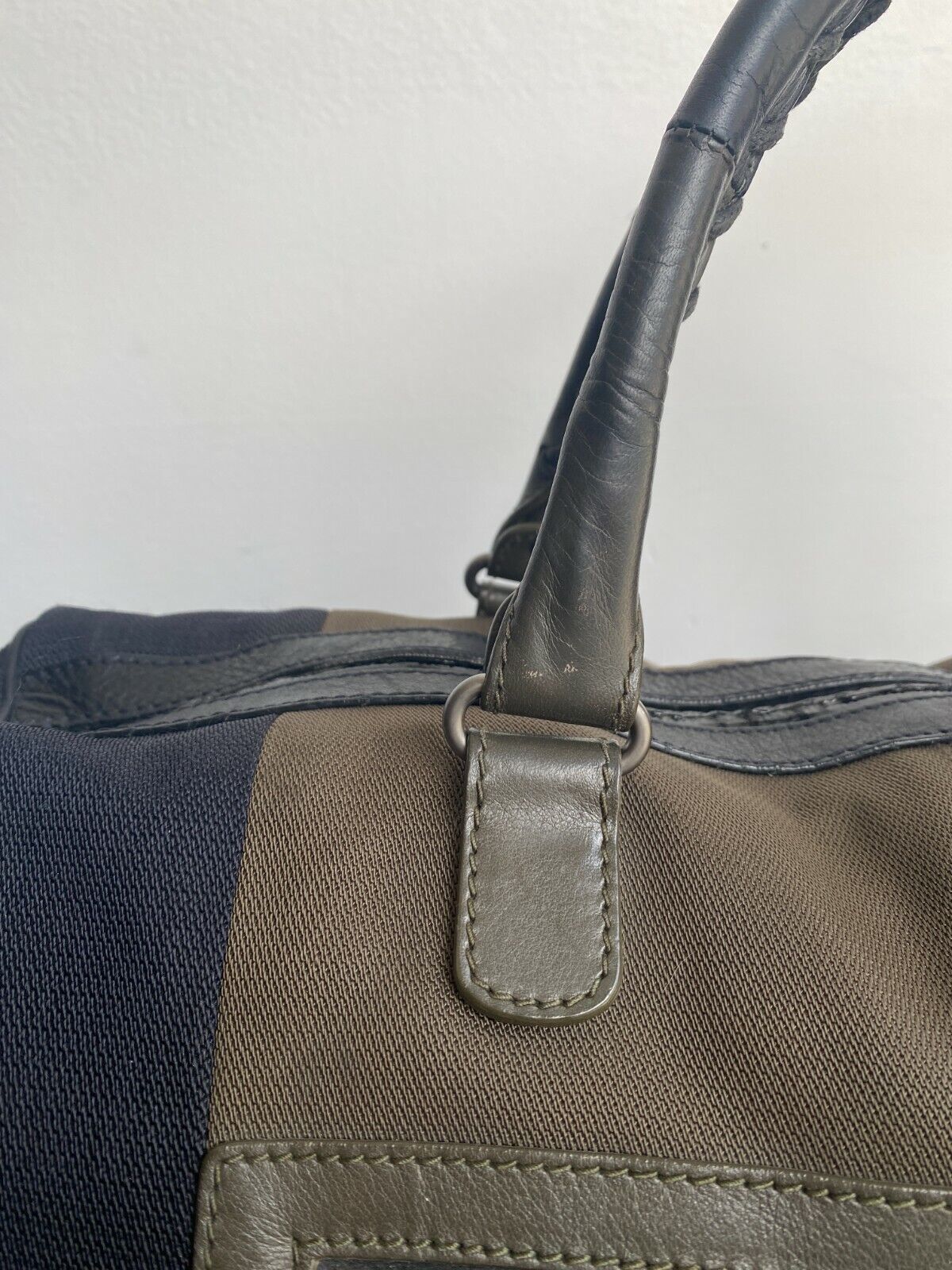 BALECIAGA Black Green Leather Handle Canvas Nylon Large Briefcase Duffel Gym Bag