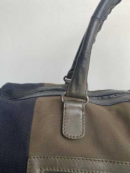 BALECIAGA Black Green Leather Handle Canvas Nylon Large Briefcase Duffel Gym Bag