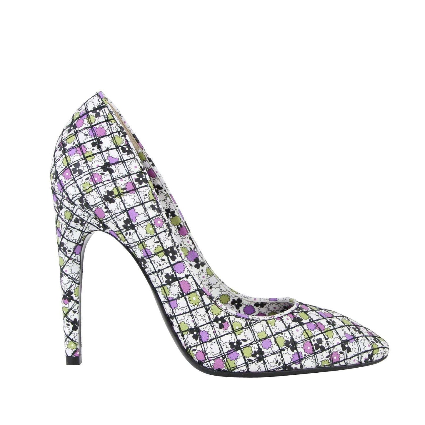 BOTTEGA VENETA Green Purple White Floral Print Quilted Leather Heel Stiletto 38