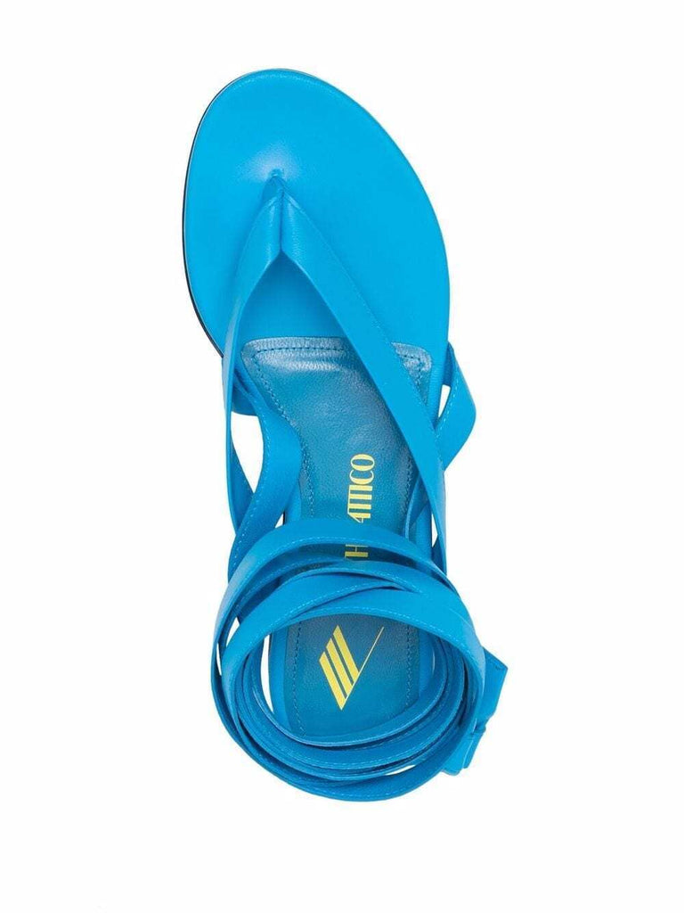 THE ATTICO NWB Beth Infradito Blue Leather Wrap Up Strap Flat Thong Sandal 37.5