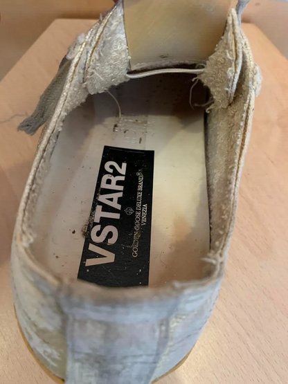 GOLDEN GOOSE V Star2 Gold Blue Metallic Leather Star Canvas Low Top Sneaker 37.5