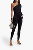 ISABEL MARANT Malesia Black One Shoulder Stretch Knit Draped Jumpsuit 34/0/2