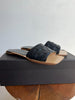 BOTTEGA VENETA Black Intrecciato Woven Leather Square Toe Flat Slide Sandal 38