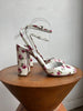 PRADA White Patent Leather Rose Floral Print Ankle Mary Jane Heel Shoe Pump 39
