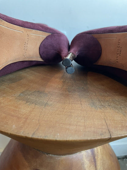 GIVENCHY Purple Burgundy Maroon Suede Leather Peep Toe Stiletto Ankle Boot 37.5