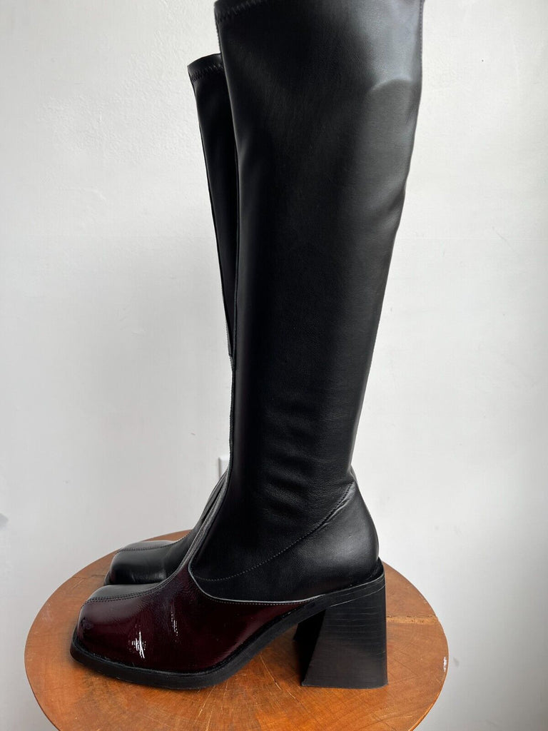 JUSTINE CLENQUET Ssense Eddie Black Burgundy Patent Leather Knee High Boots 37