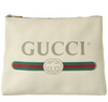 GUCCI Cream Off White Ivory Medium Logo Web Stripe Leather Pouch Clutch Purse