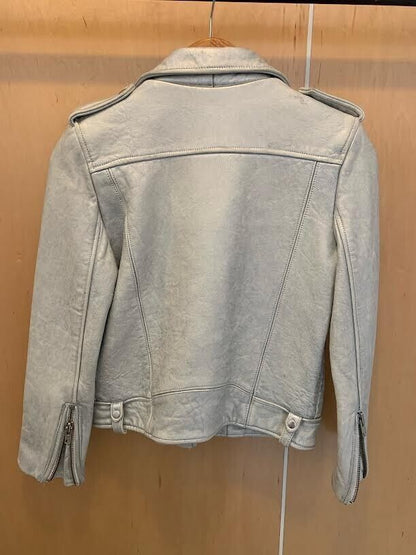 IRO Silver Metallic Iridescent Leather Asymmetric Zip Biker Moto Jacket 36/4/2