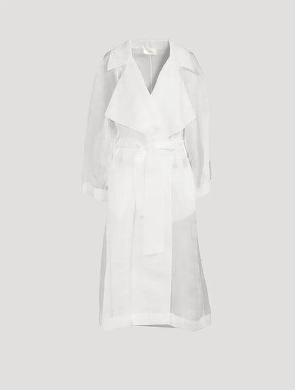 THE ROW Lau White Organza Mesh Silk Oversized Jacket Trench Coat  O/S