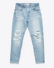 MOUSSY May Light Blue Wash Tapered Straight Distressed Ripped Knee Denim Jean 31