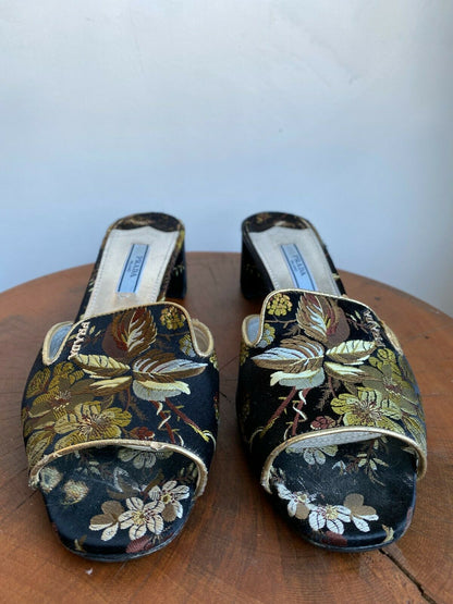 SATIN EMBROIDERED SLIDES