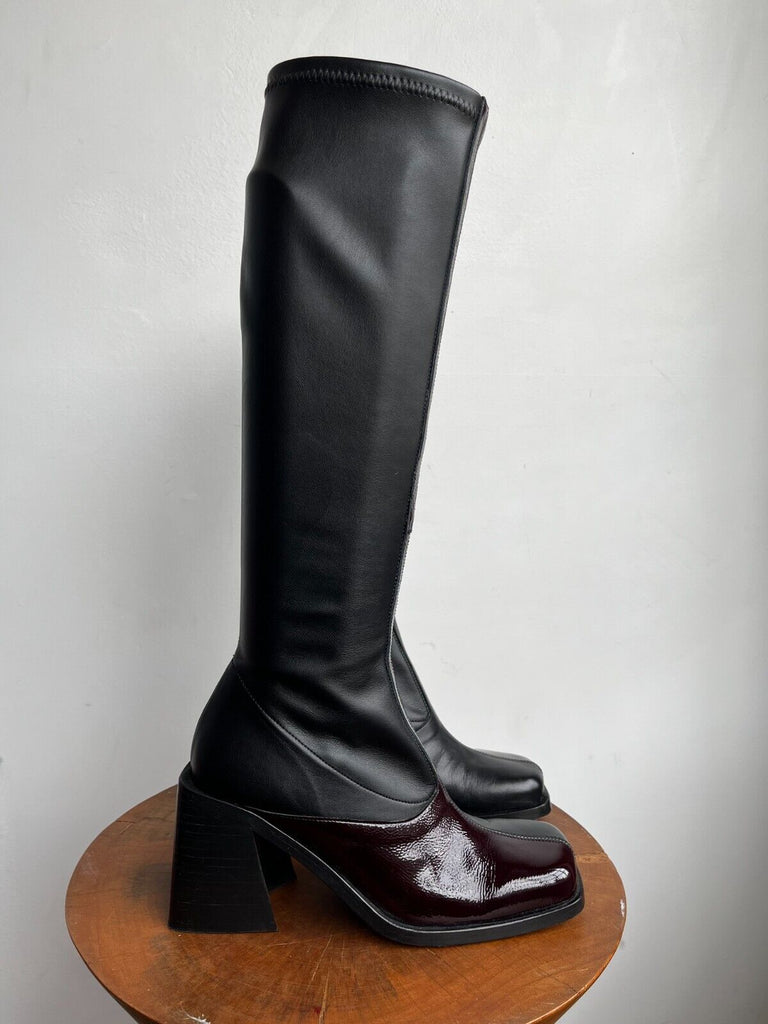 JUSTINE CLENQUET Ssense Eddie Black Burgundy Patent Leather Knee High Boots 37