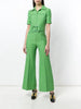 GUCCI Spring 18 Runway Cady Green Silk Wool Short Sleeve Belted Jumpsuit 38/2/0
