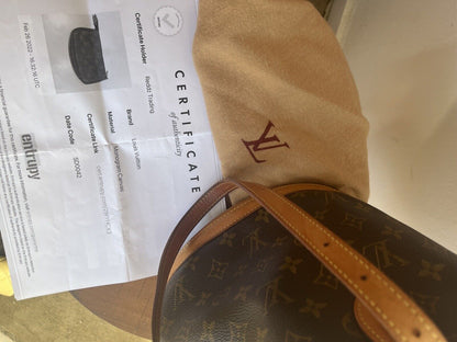 LOUIS VUITTON Petit Bucket Brown Canvas Leather Monogram Shoulder Bag Tote Purse