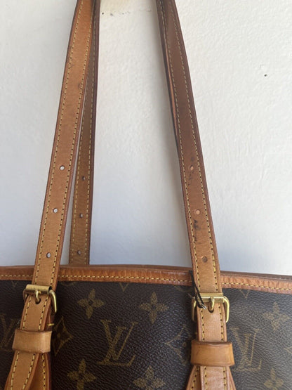 LOUIS VUITTON Petit Bucket Brown Canvas Leather Monogram Shoulder Bag Tote Purse