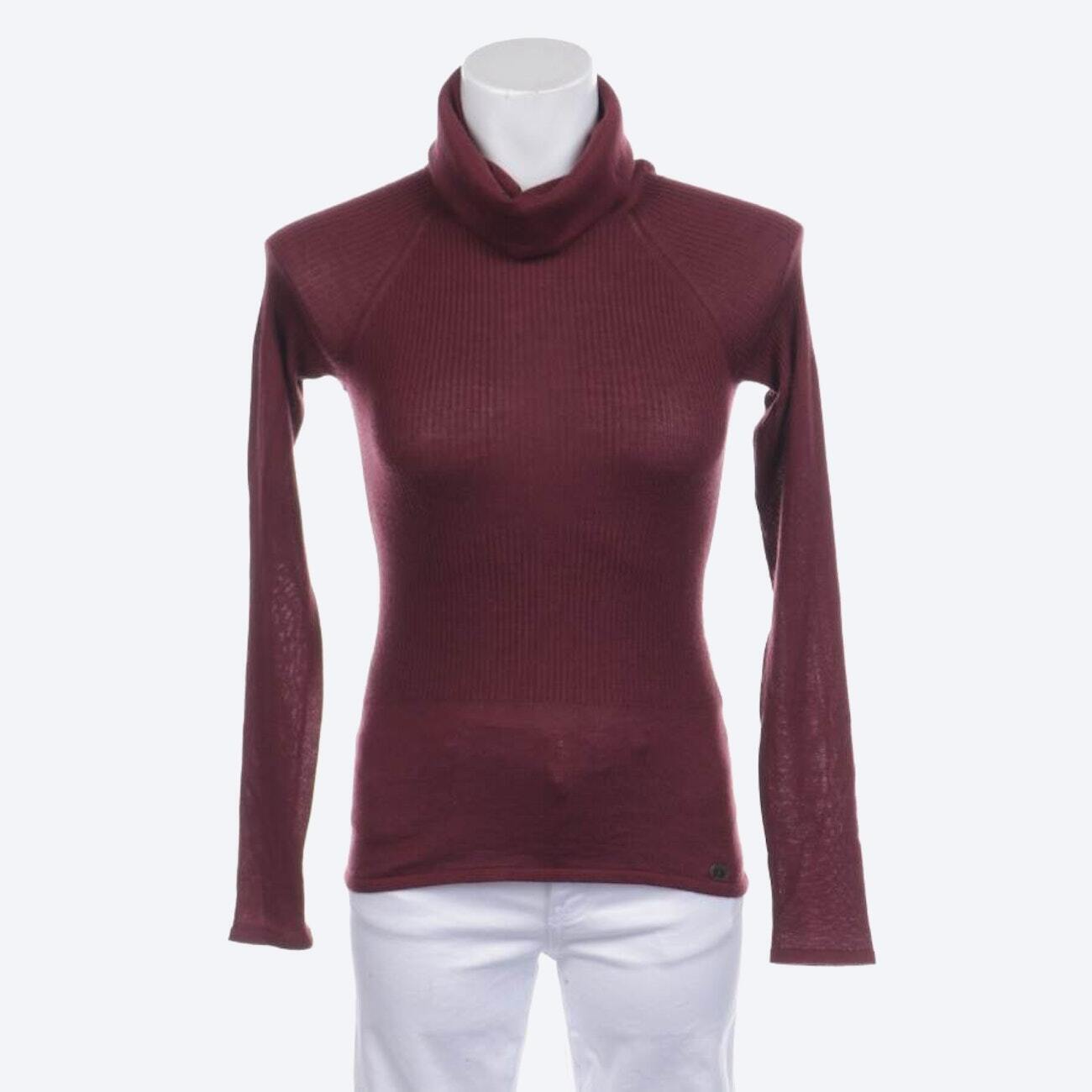 CHANEL Maroon Red Cashmere Silk Ribbed Knit Peplum Turtleneck Top Sweater 36/4