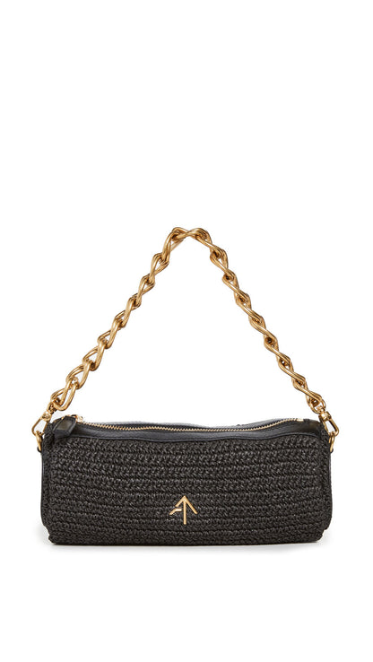 MANU ATELIER NEW XX Mini Cylinder Woven Crochet Leather Chain Shoulder Bag Purse