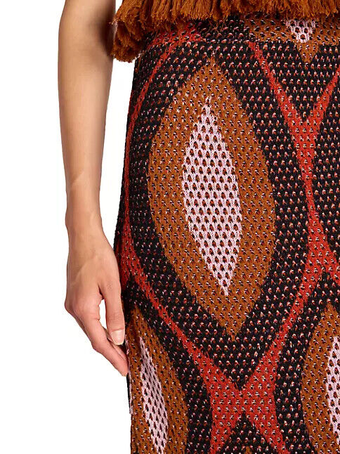 JOHANNA ORTIZ $750 Amamere Rooibos Brown Woven Knit Cotton Maxi Midi Skirt M