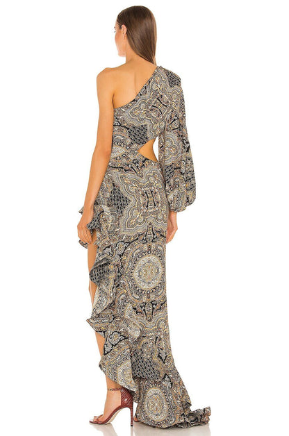 BRONX & BANCO $860 Revolve Paisley Multicolor Cut Out Maxi Long Gown Dress S