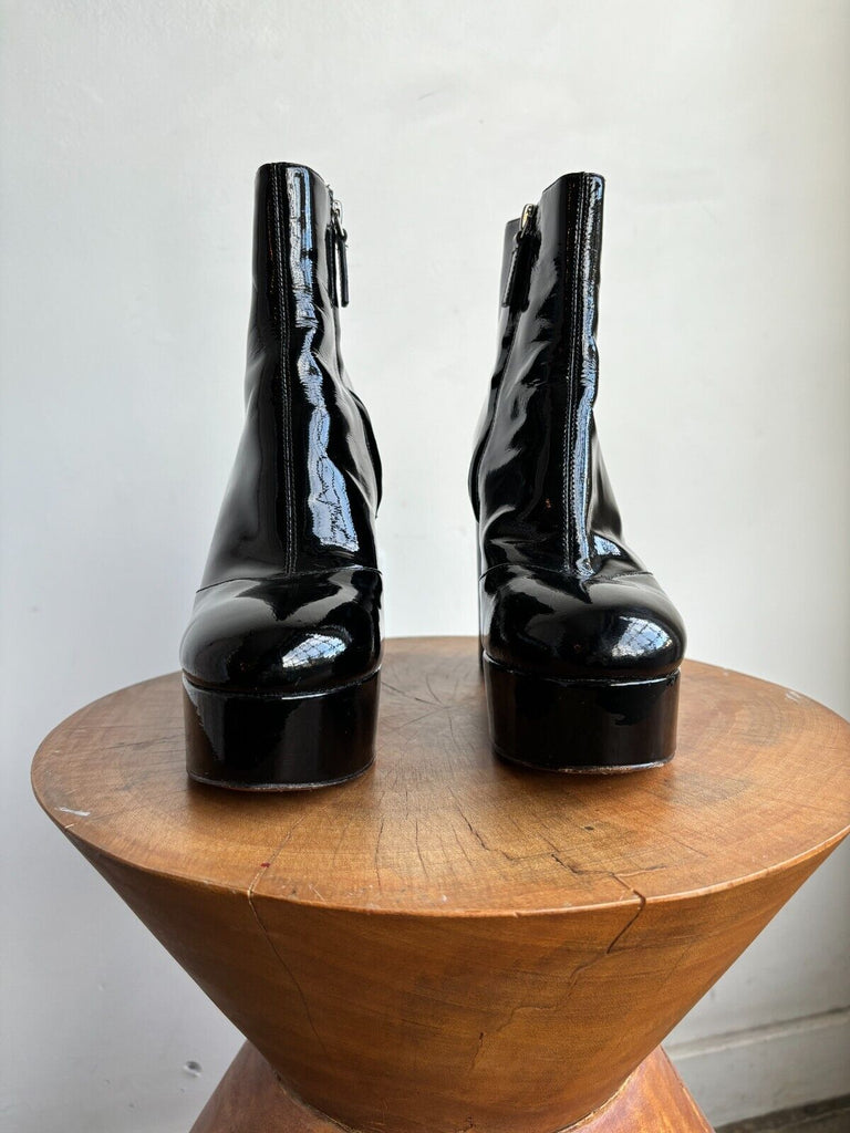 MARC JACOBS Amber Black Patent Leather Platform Cylinder Heel Ankle Boots 37